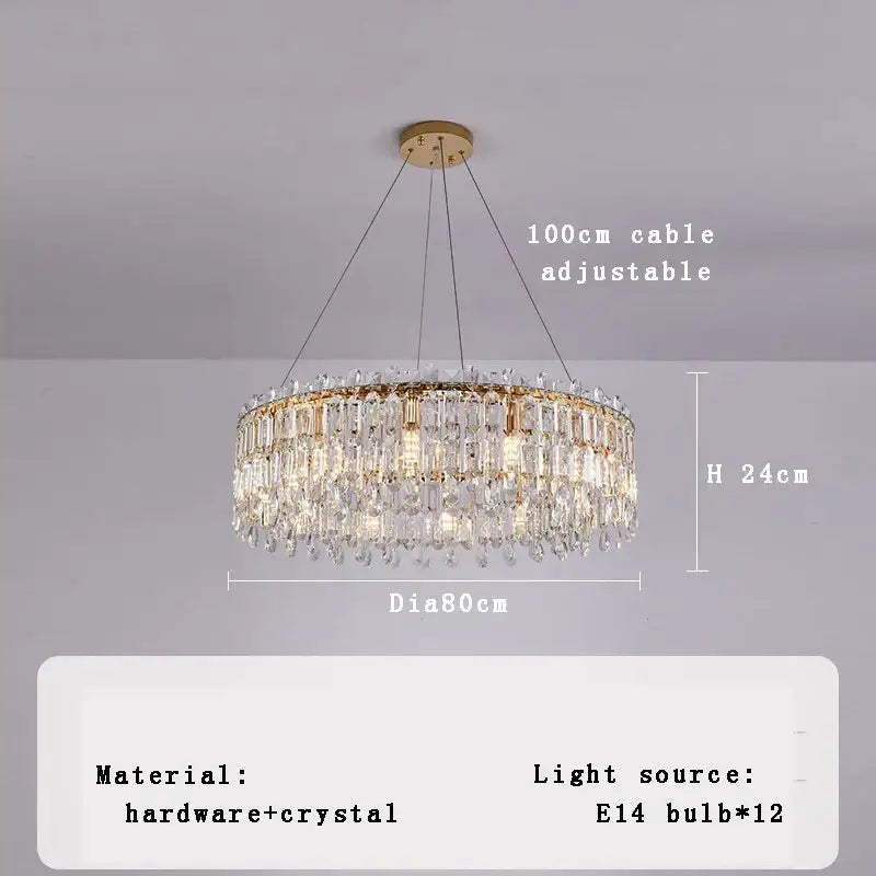 Luxury gold crystal pendant chandelier for living room featuring decorbites crystal pendant with multiple tiers of prisms