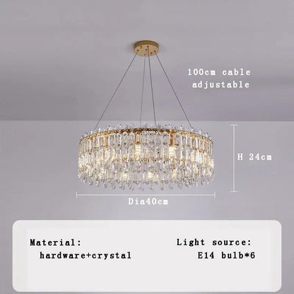 Luxury gold crystal pendant chandelier with cascading crystal droplets and six E14 bulbs for living room decorbites crystal pendant