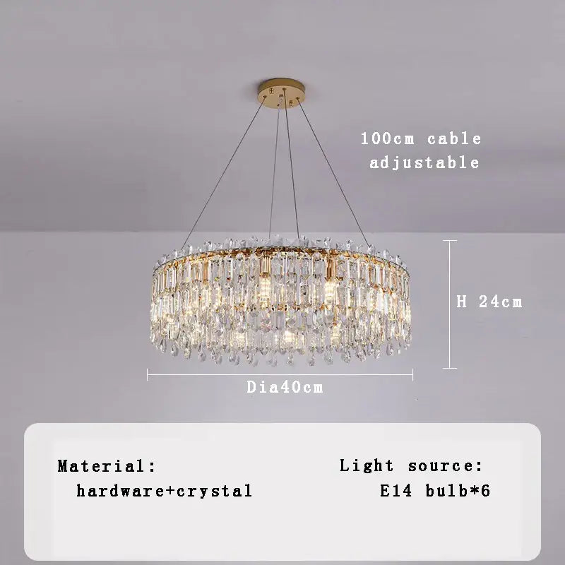 Luxury gold crystal pendant chandelier with cascading crystal droplets and six E14 bulbs for living room decorbites crystal pendant