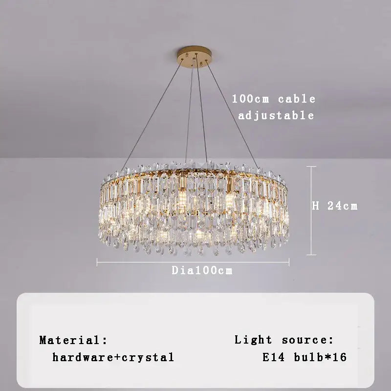 Luxury gold crystal pendant chandelier with 16 e14 bulbs and cascading crystal droplets for living room decorbites crystal pendant