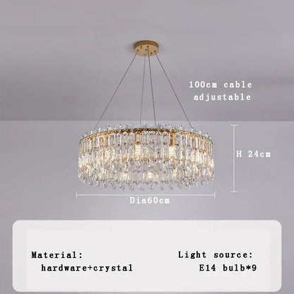 Luxury gold crystal pendant chandelier with multi-tier clear crystal prisms and droplets for living room decorbites crystal pendant
