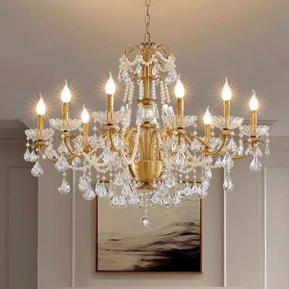 Luxury gold crystal pendant chandelier foyer light with clear crystal droplets and pearl strands decorbites crystal pendant