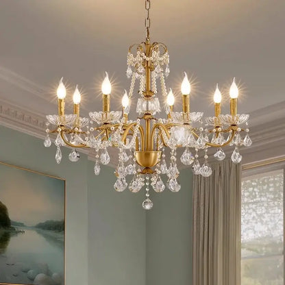 Luxury gold crystal pendant chandelier with multiple arms, crystal droplets, and pearl strands for foyer decorbites crystal pendant