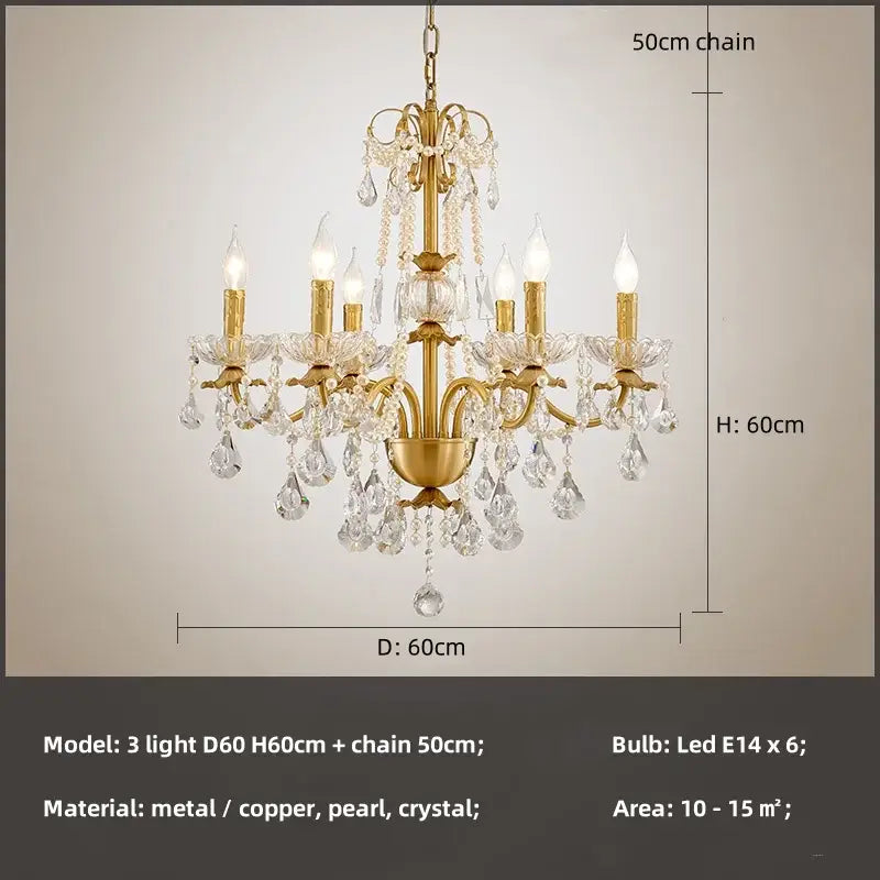 Luxury gold crystal pendant chandelier with six led candle bulbs, crystal droplets, and pearl strands for foyer decorbites crystal pendant