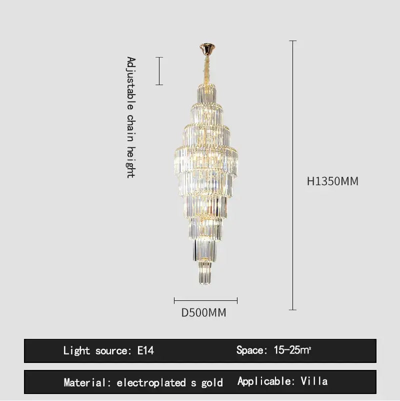 Luxury gold crystal pendant chandelier with electroplated finish and cascading clear crystals for hotel lobby decorbites crystal pendant