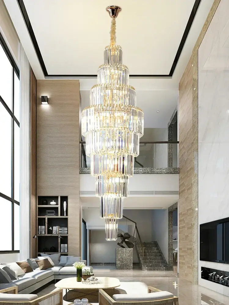 Luxury gold decorbites crystal pendant chandelier with tiered clear faceted crystals for hotel lobby decor