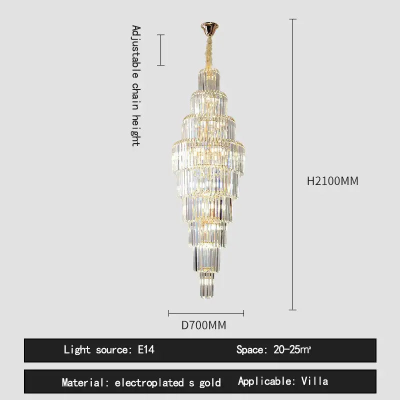 Luxury gold crystal pendant chandelier with tiered glass design electroplated finish adjustable height decorbites crystal pendant