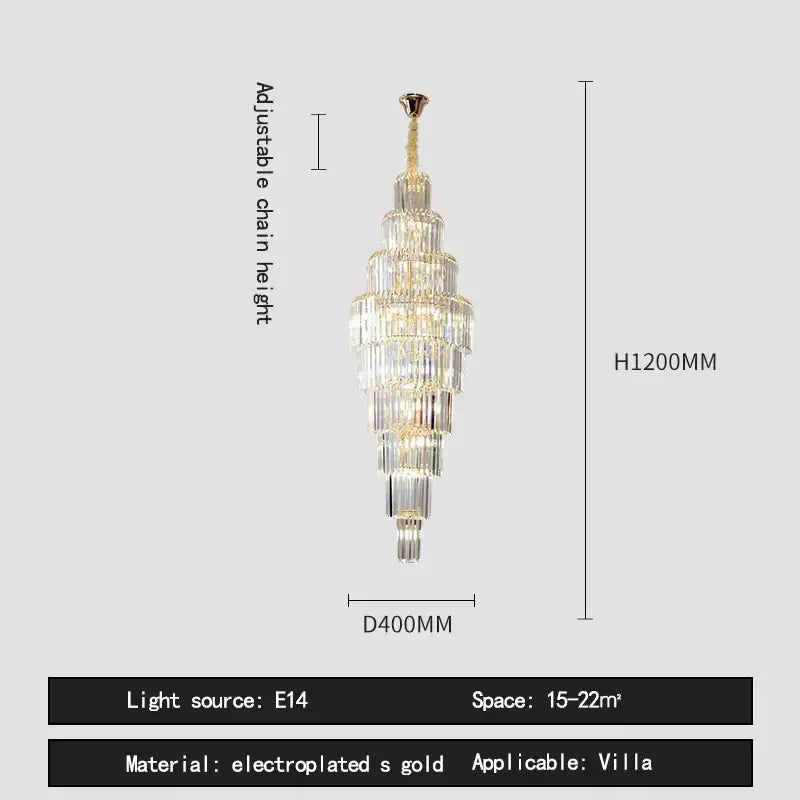Elegant tiered decorbites crystal pendant chandelier with clear crystal prisms and gold electroplated finish for villa decor