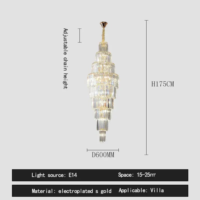 Luxury gold crystal pendant chandelier featuring tiered clear crystal prisms with electroplated gold finish for hotel lobby decorbites crystal pendant