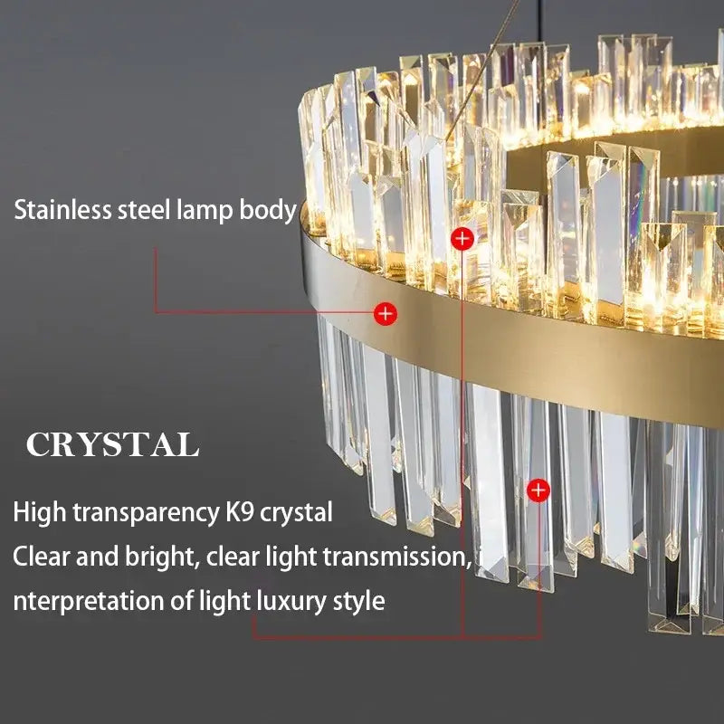 Luxury gold crystal pendant chandelier with sleek stainless steel frame and high transparency k9 crystal prisms decorbites crystal pendant