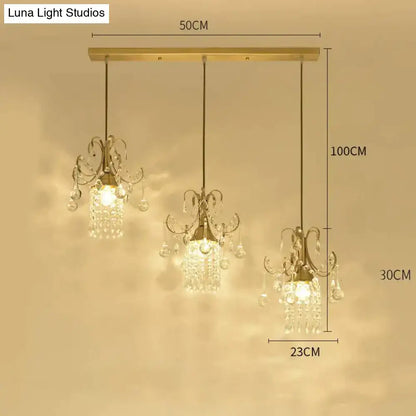 Gold-toned decorbites luxury single head pendant light with three crystal-encrusted lights for dining room use