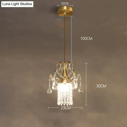 DecorBites™ luxury single head brass pendant light with crystal teardrops and glass shade for dining room lighting