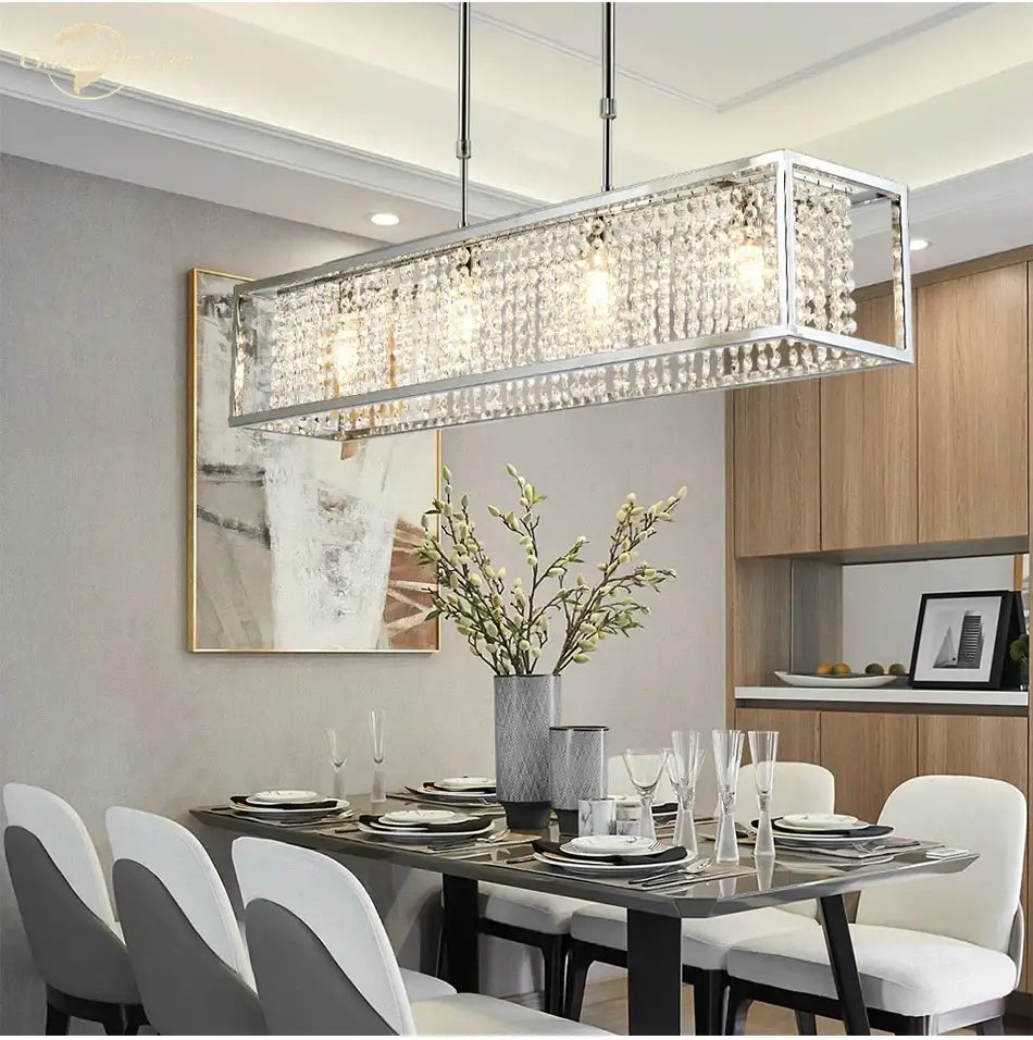 Luxury gold crystal rectangle chandelier with sleek silver frame and cascading clear beads for elegant dining room decorbites crystal rectangle