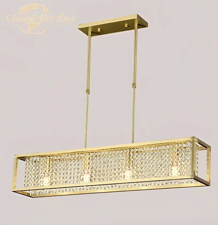 Luxury gold crystal rectangle chandelier with modern design featuring clear crystal prisms for dining room decorbites crystal rectangle
