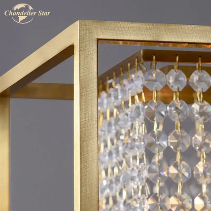 Luxury gold crystal rectangle chandelier with gold finish and cascading clear beads for dining room decorbites crystal rectangle