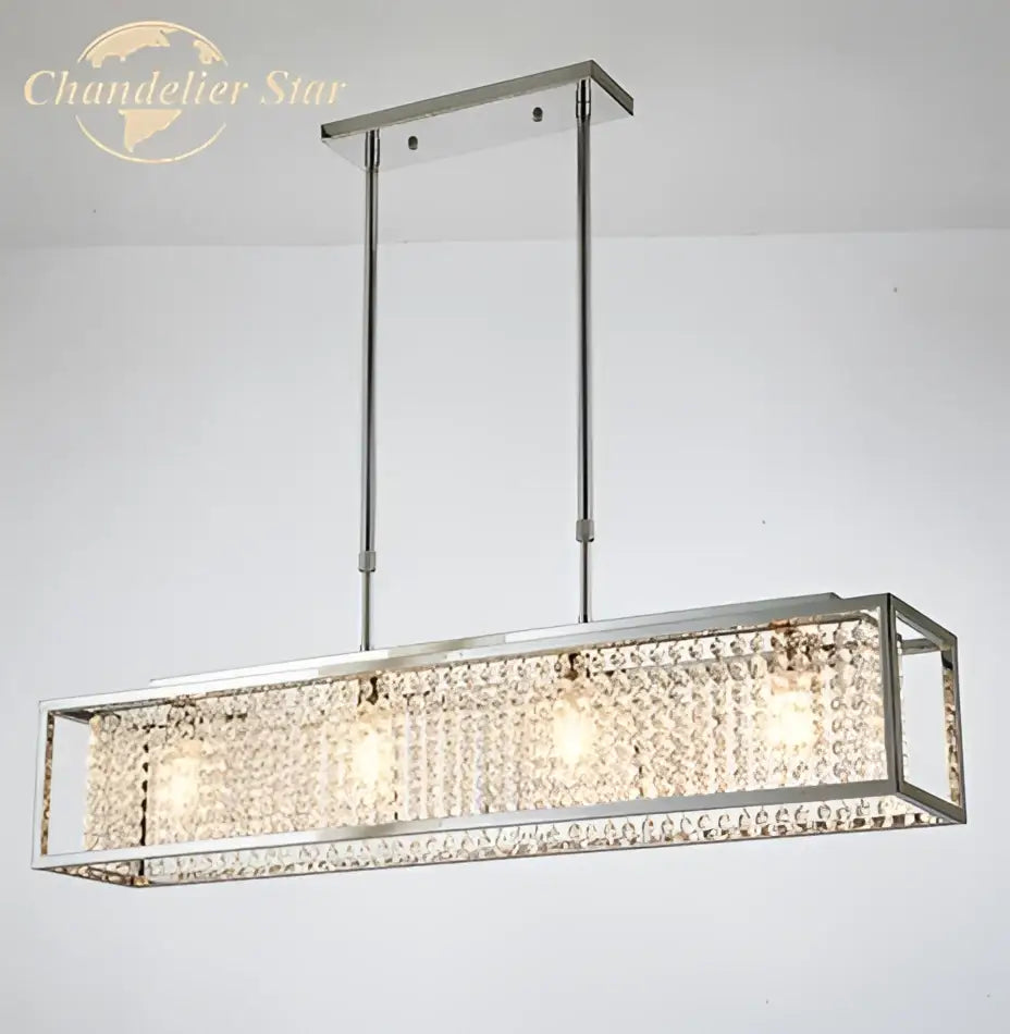 Silver rectangular chandelier with crystal accents and three bulbs ideal for decorbites crystal rectangle luxury lighting