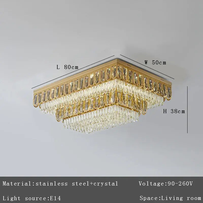 Luxury gold crystal round ceiling chandelier with gold-toned tiers of clear crystal droplets and stainless steel frame decorbites crystal round
