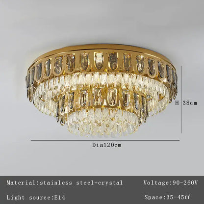 Luxury gold decorbites crystal round ceiling chandelier with tiered design and stainless steel frame for dining room decor