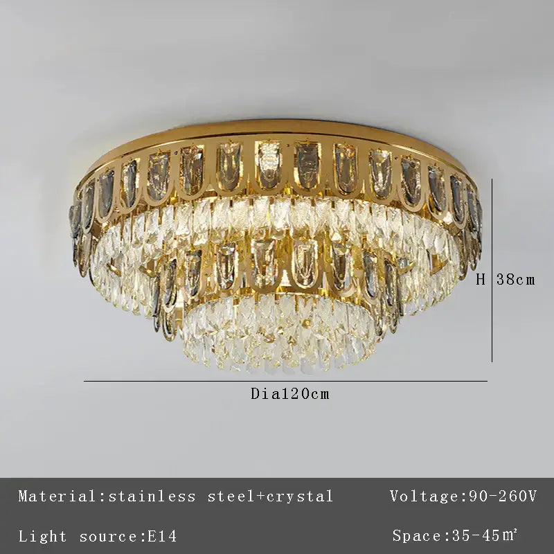 Luxury gold decorbites crystal round ceiling chandelier with tiered design and stainless steel frame for dining room decor
