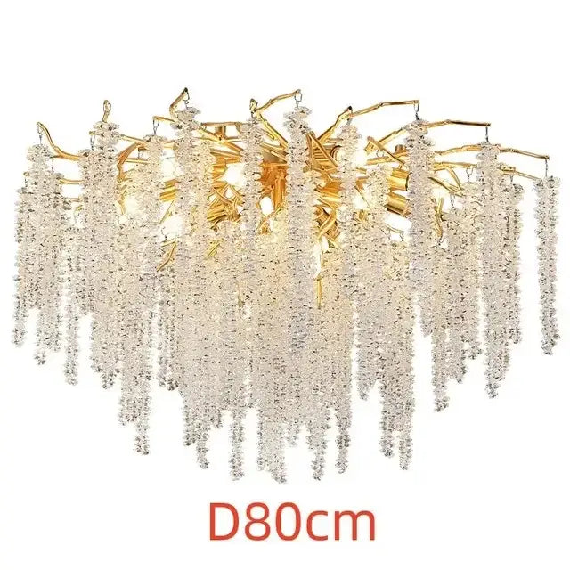 Luxury gold crystal tassel chandelier with cascading clear crystal beads for living room decorbites crystal tassel lighting