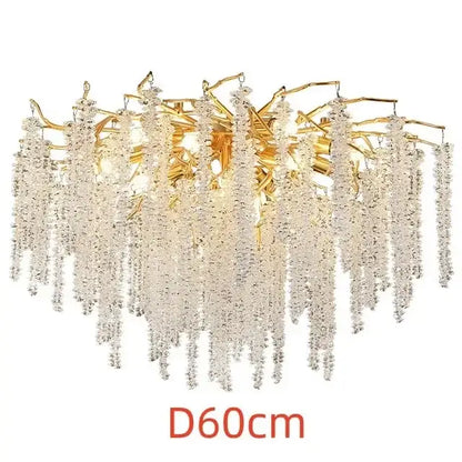 Luxury gold crystal tassel chandelier featuring cascading clear crystal beads for elegant living room decorbites crystal tassel