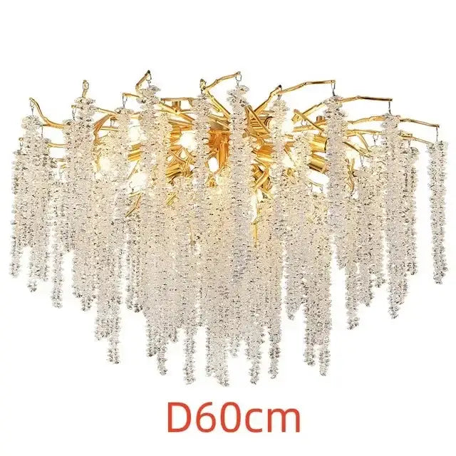 Luxury gold crystal tassel chandelier featuring cascading clear crystal beads for elegant living room decorbites crystal tassel