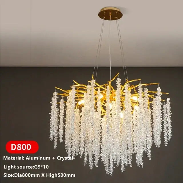 Luxury gold crystal tassel chandelier with cascading crystal strands and aluminum frame for elegant living room decorbites decor