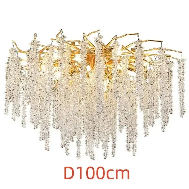 Luxury gold crystal tassel chandelier with cascading clear faceted beads for elegant living room decorbites crystal tassel