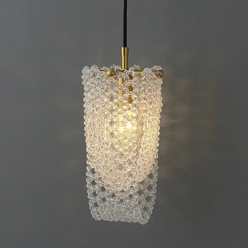 Luxury gold crystal tassel pendant lamp with clear cylindrical glass and polished brass for bedside decorbites lighting