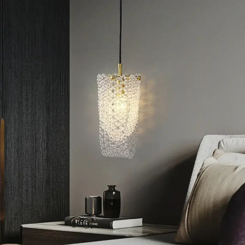Luxury gold crystal tassel pendant lamp with a delicate translucent crystal shade and black cord for bedroom lighting decorbites crystal tassel crystal tassel bedside