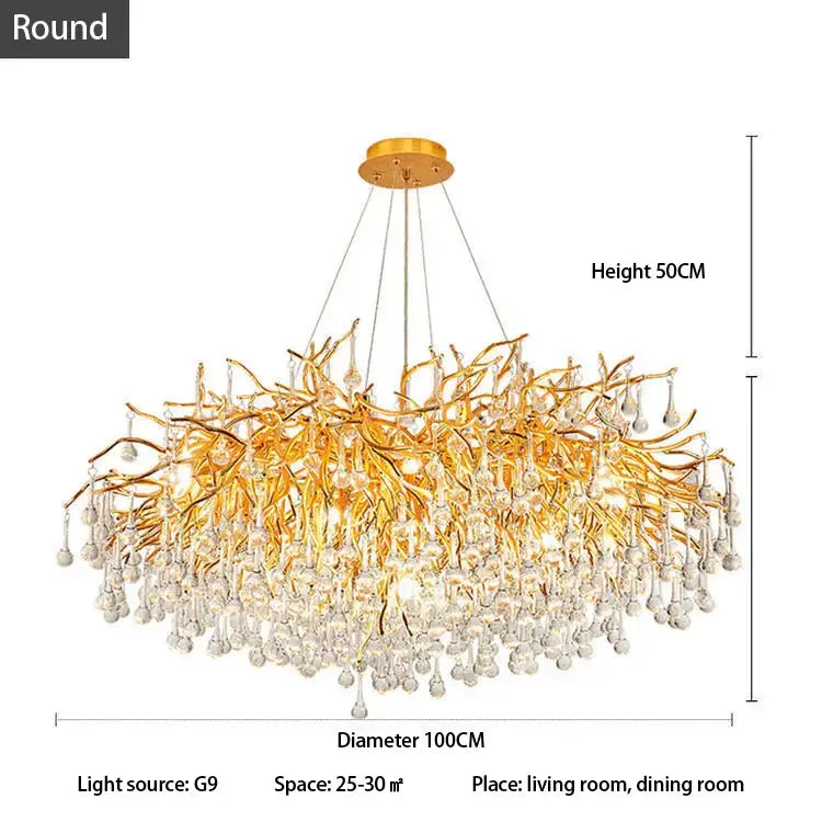 Luxury gold crystal tree branch chandelier with dangling crystal droplets for living room or dining room decorbites crystal tree