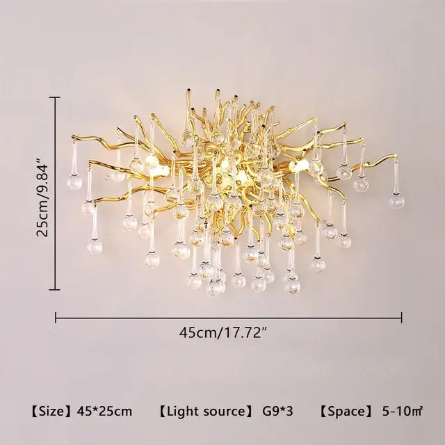 Luxury gold crystal tree branch chandelier with intricate branching arms and dangling crystal droplets for living room decorbites crystal tree