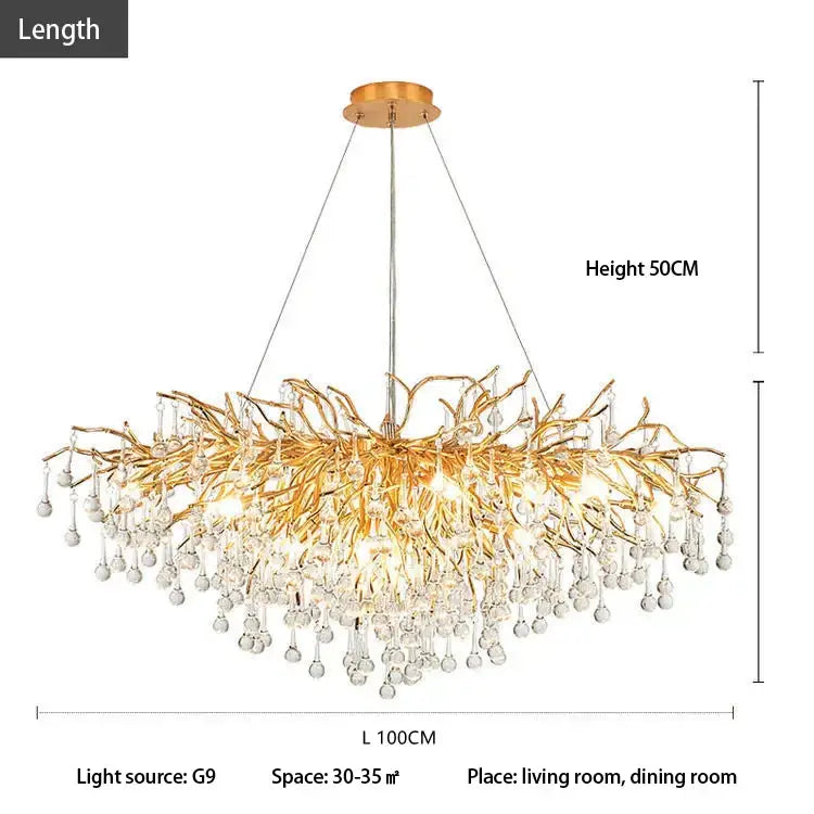 Luxury gold crystal tree branch chandelier with dangling crystal droplets for living room and dining room decorbites crystal tree