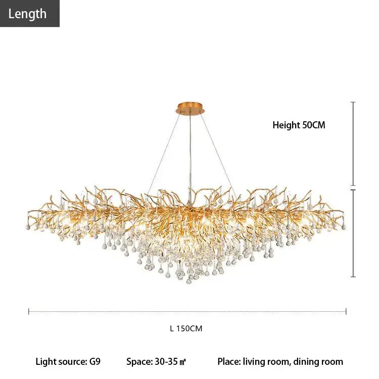 Luxury gold crystal tree branch chandelier with dangling crystal droplets for living room and dining room decorbites crystal tree