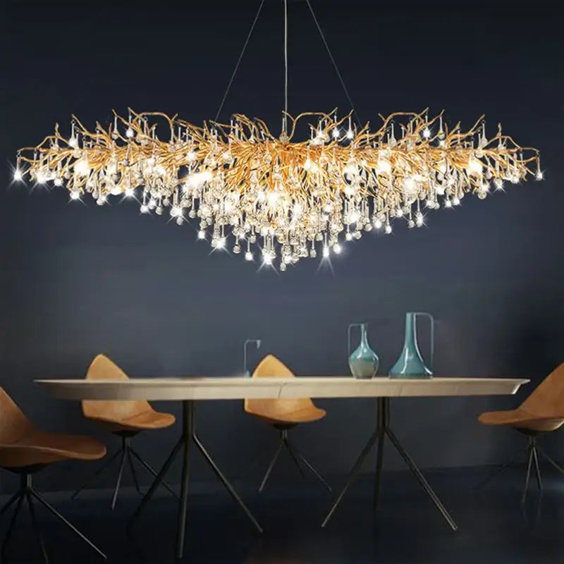 Luxury gold crystal tree branch chandelier with sparkling crystal droplets for living room and dining room decorbites crystal tree