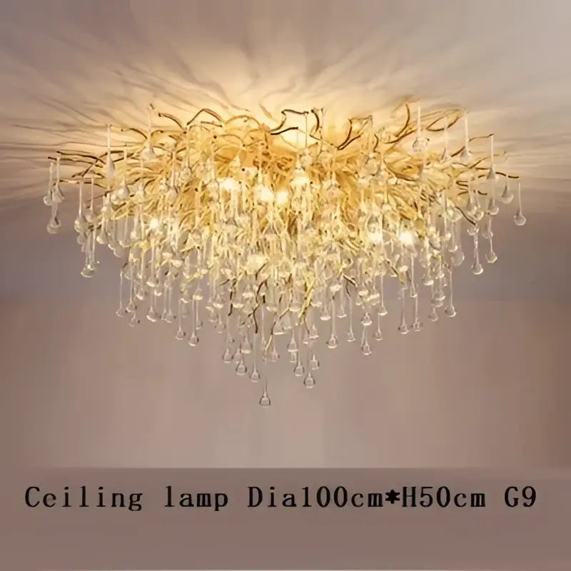 Luxury gold crystal tree branch chandelier with dangling crystal droplets for living room and dining room decorbites crystal tree