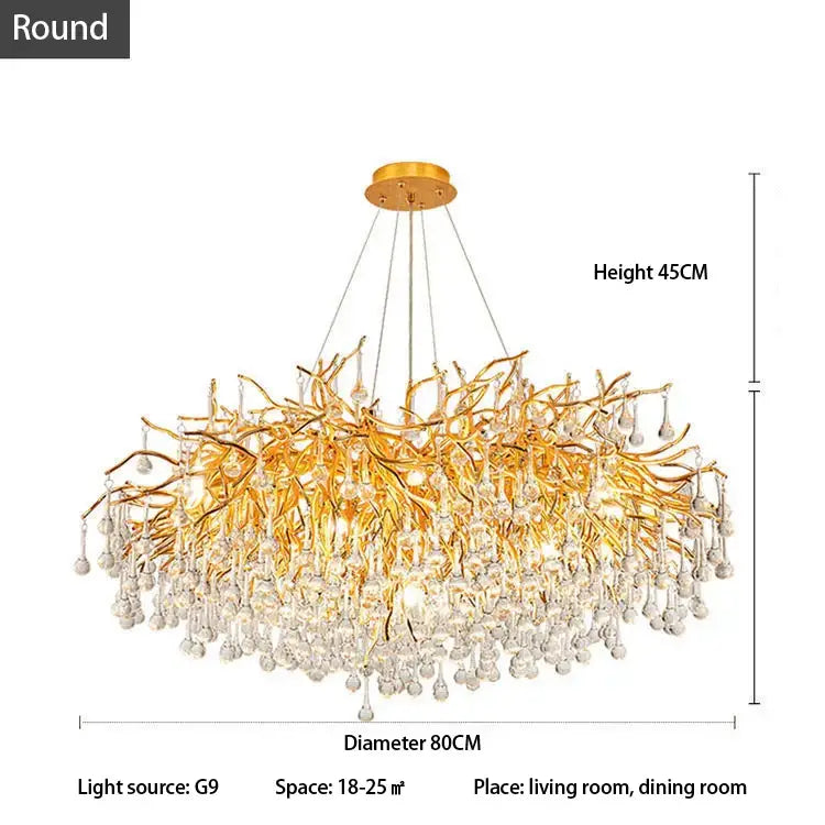 Luxury gold crystal tree branch chandelier with dangling crystal droplets for living room and dining room decorbites crystal tree