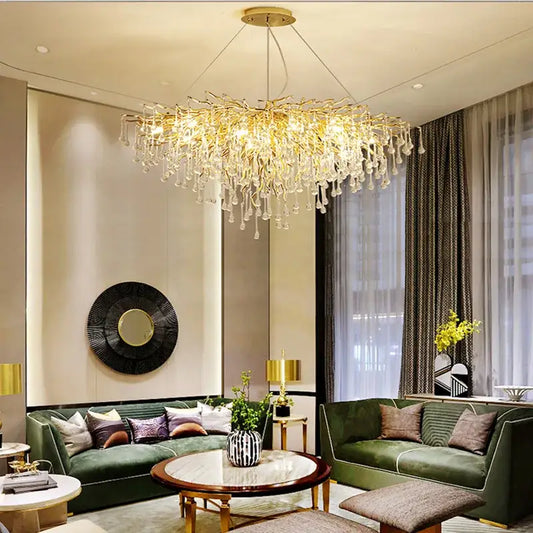 Luxury gold crystal tree branch chandelier with intricate arms and dangling droplets for living room decorbites crystal tree