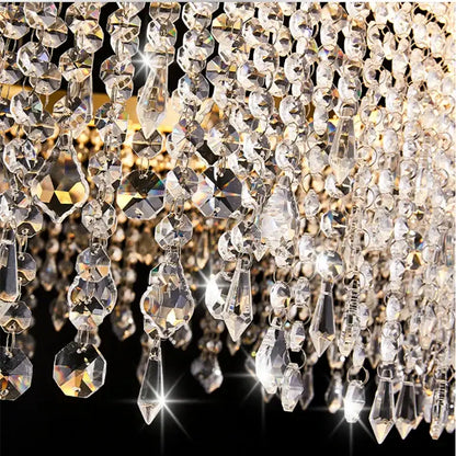 Luxury gold crystal water curtain pendant chandelier with cascading faceted beads and teardrop pendants for living room decorbites crystal water