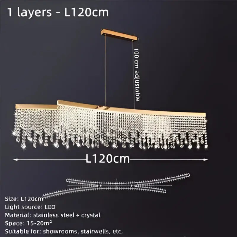Luxury gold crystal water curtain pendant chandelier with a gold stainless steel frame and cascading clear crystals for living room decorbites crystal water