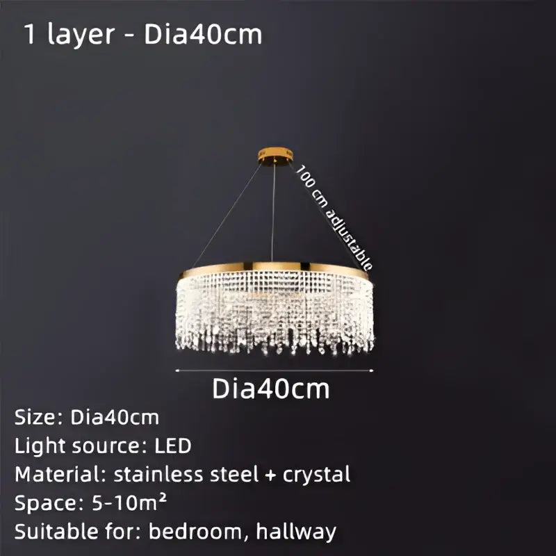 Luxury gold crystal water curtain pendant chandelier with stainless steel frame and cascading clear crystal droplets for living room decorbites crystal water