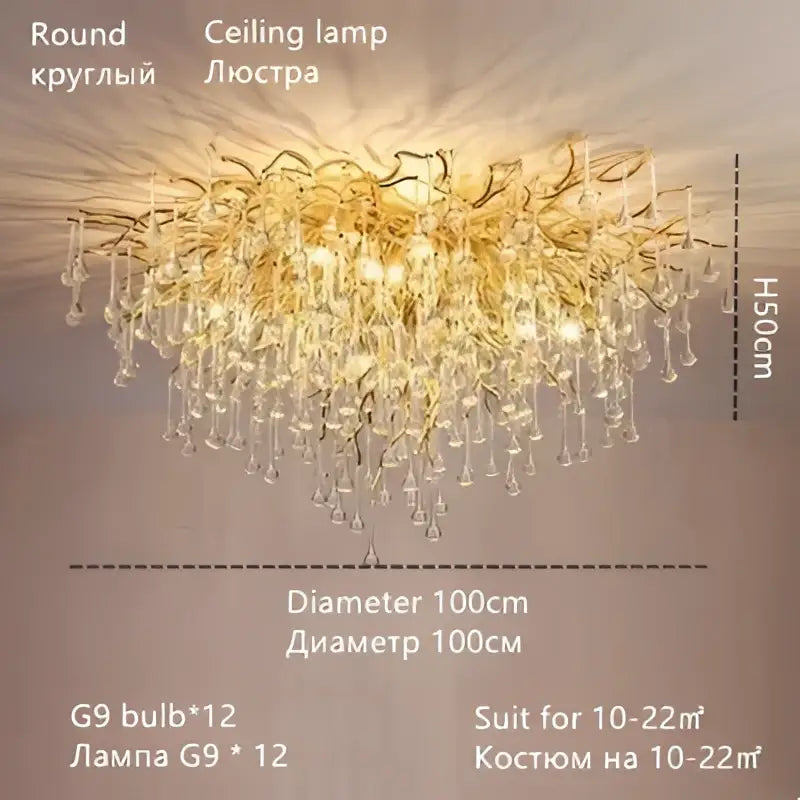 Luxury gold crystal water drop chandelier with intricate metalwork and decorbites crystal water drop design for dining room decor