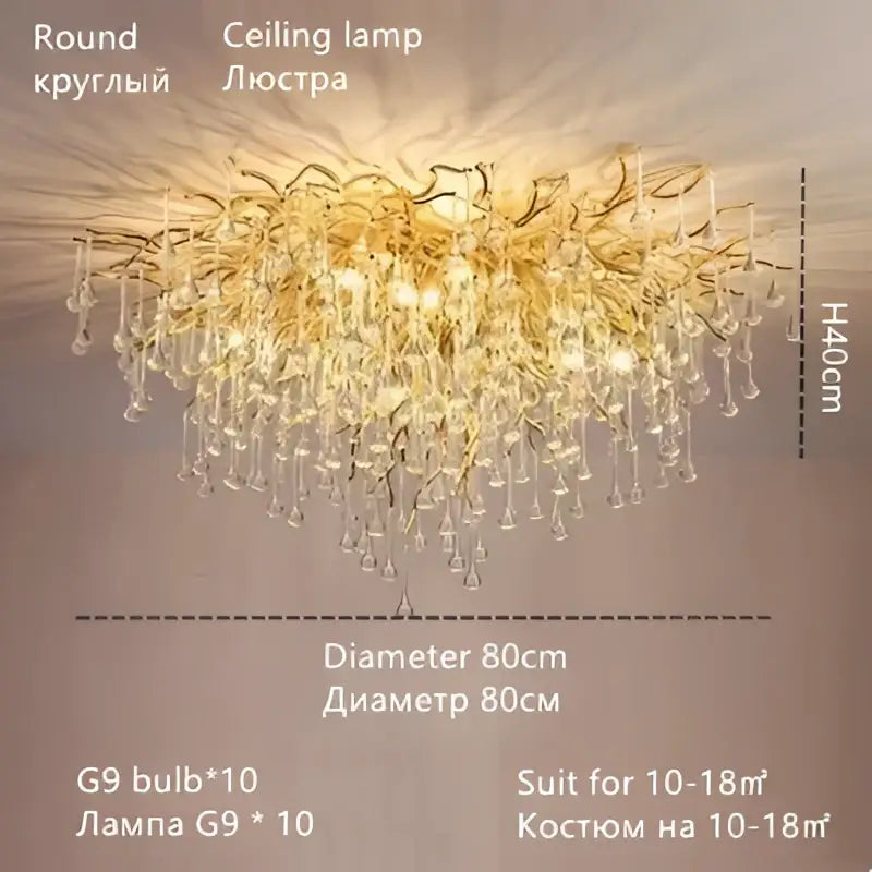 Luxury gold crystal water drop chandelier with dangling crystal water drop decorbites for dining room light decor