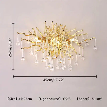Luxury gold crystal water drop chandelier with intricate branching arms and decorbites crystal water drop pendants for dining room decor