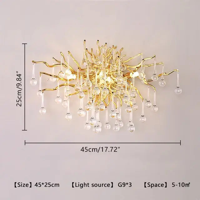 Luxury gold crystal water drop chandelier with intricate branching arms and decorbites crystal water drop pendants for dining room decor