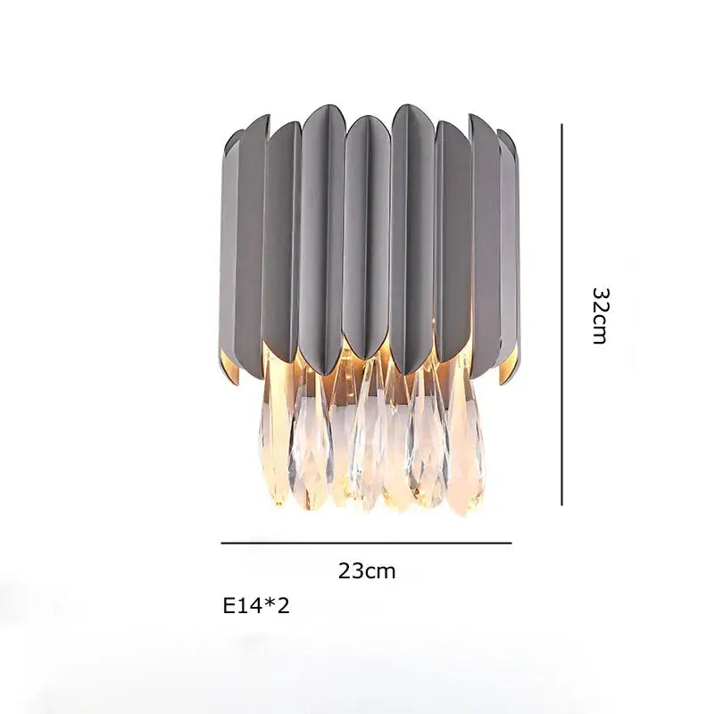 Modern gray metallic wall sconce with cascading crystal droplets for luxury gold crystal water droplet pendant lights decorbites