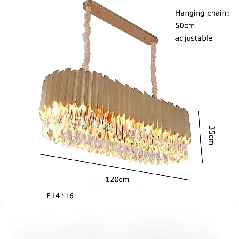 Luxury gold crystal water droplet pendant lights with gold-toned rectangular chandelier and braided rope hanging chain for dining room decorbites crystal water