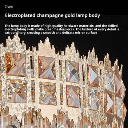 Luxury gold decorbites crystal chandelier featuring electroplated champagne gold and faceted crystal accents for living room