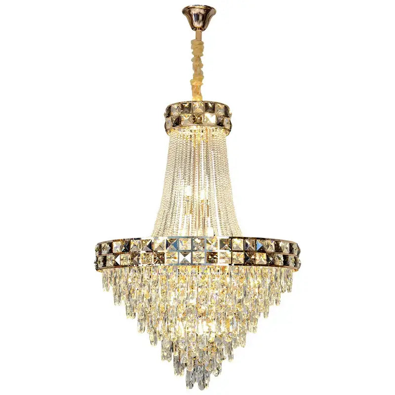 Luxury gold decorbites crystal chandelier with cascading clear crystal prisms for elegant living room decor