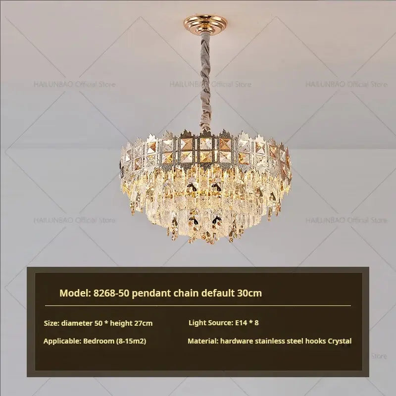 Luxury gold decorbites crystal chandelier with golden frame and cascading clear amber crystals for living room lighting